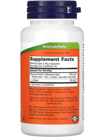 Now Foods Dopa Mucuna Підтримка роботи мозку 90 веганських капсул, зображення 2