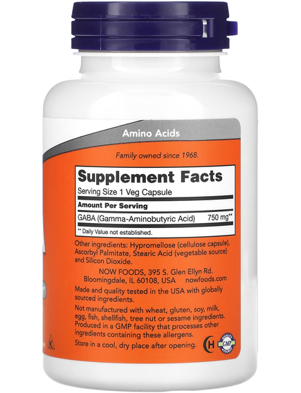 Now Foods GABA ГАМК 750 мг 100 веганських капсул, зображення 2