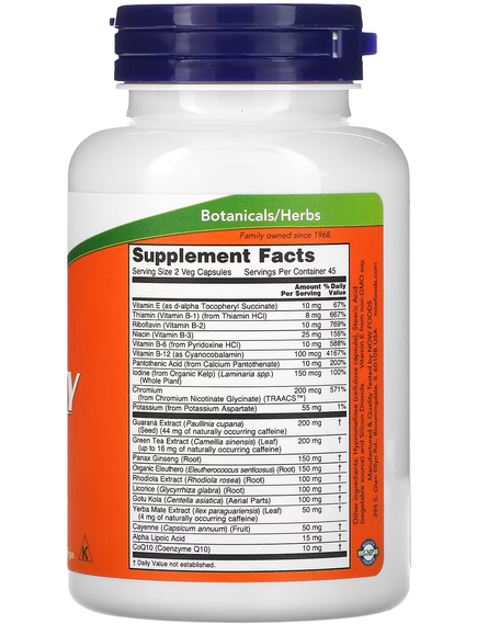 Now Foods Energy Дієтична добавка для підтримки енергії 90 веганських капсул, зображення 2