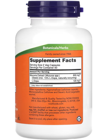 Now Foods Dopa Mucuna Підтримка роботи мозку 180 веганських капсул, зображення 2