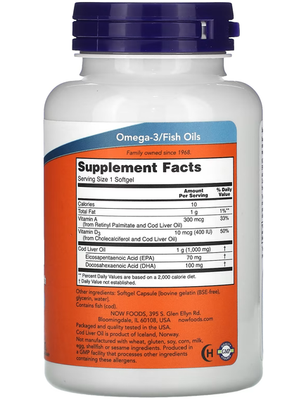 Now Foods Олія печінки тріски 100 мг Риб'ячий Жир Посиленої Дії 90 м'яких капсул, зображення 2