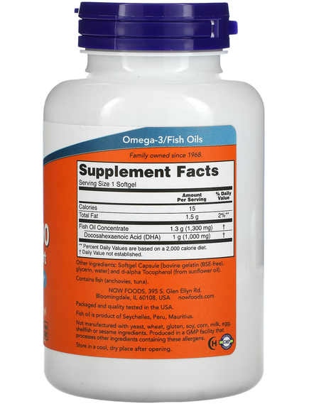 Now Foods DHA-1000 ДГК-1000 Підтримка роботи мозку 90 м'яких капсул, зображення 2