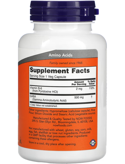 Now Foods GABA ГАМК 500 мг 100 веганських капсул, зображення 2