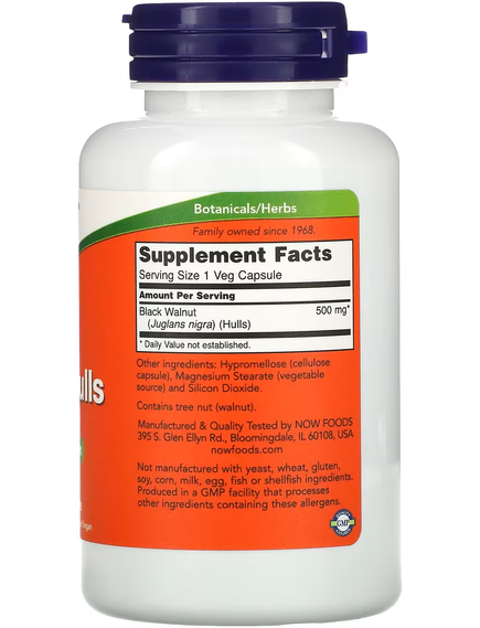 Now Foods Шкарлупа Чорного Горіха 500 мг 100 рослинних капсул, зображення 2