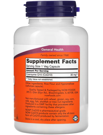 Now Foods CoQ10 Коензим Q10 30 мг 120 веганських капсул, зображення 2