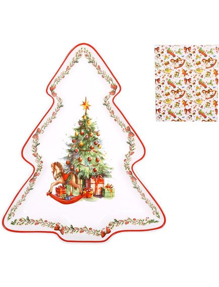 Блюдо для подачі новорічне порцелянове Коник та Ялинка 30,5 см, зображення 2