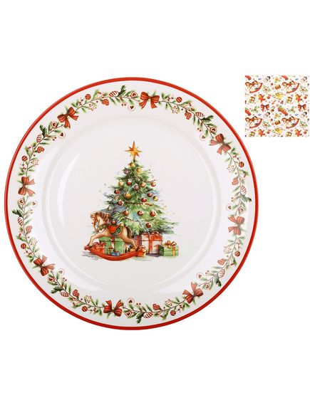 Тарілка обідня новорічна порцелянова Коник та Ялинка 26,5 см, зображення 2