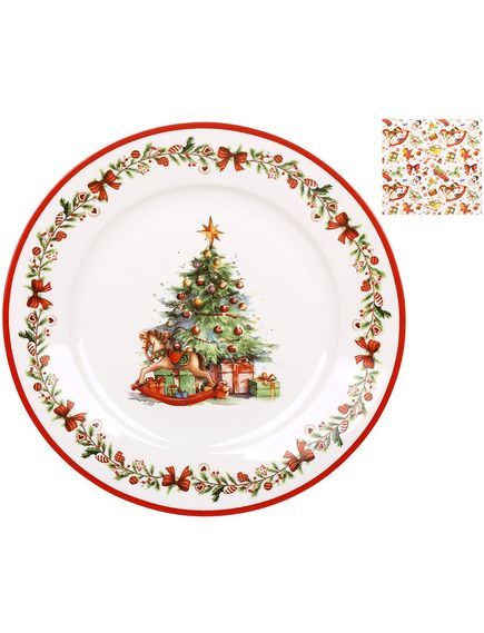 Тарілка десертна новорічна порцелянова Коник та Ялинка 19 см, зображення 2