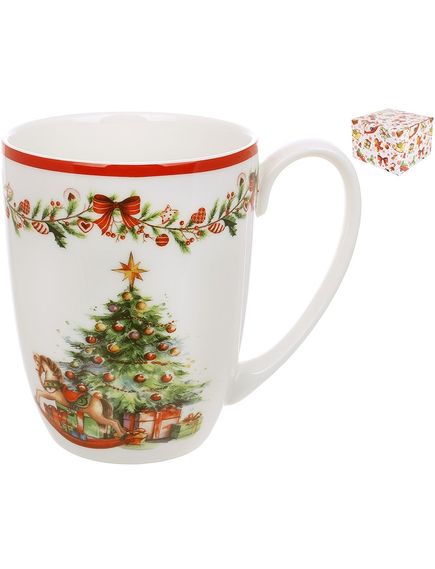 Чашка новорічна порцелянова Коник та Ялинка 350 мл, зображення 2