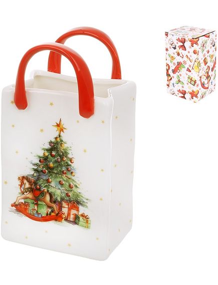 Підставка для зберігання новорічна порцелянова Коник та Ялинка 14,5 см, зображення 2