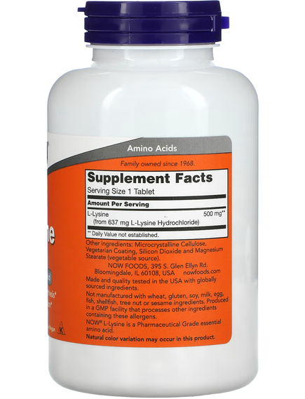 Now Foods L-Лізин 500 мг 250 веганських таблеток, зображення 2