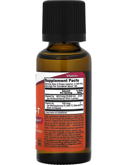 Now Foods Вітамін D3 та MK-7 у рідкій формі 30 мл, зображення 2