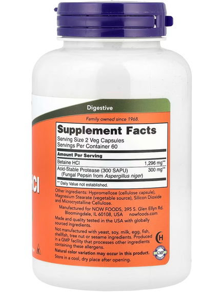 Now Foods Бетаїну Гідрохлорид 648 мг 120 веганських капсул, зображення 2