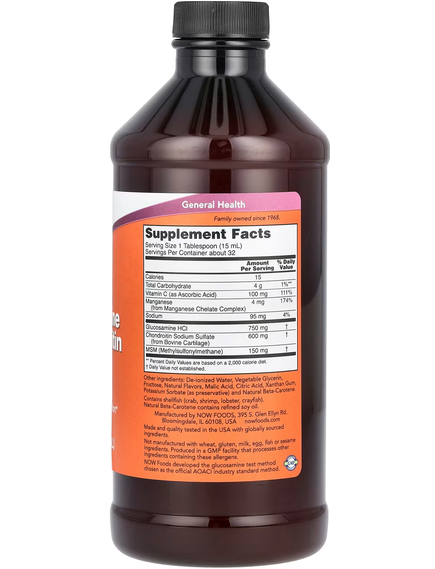 Now Foods Глюкозамін та Хондроїтин з МСМ рідкий зі смаком цитруса 473 мл, зображення 2
