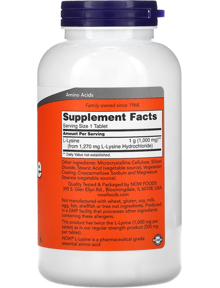 Now Foods L-Лізин 1000 мг 250 веганських таблеток, зображення 2