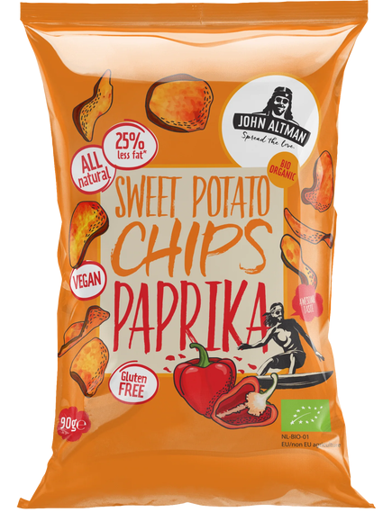 John Altman Чипси з солодкої картоплі Паприка органічні упаковка 12шт*90 г, зображення 2