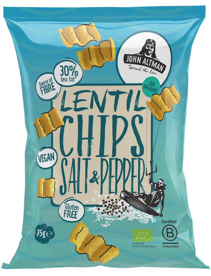 John Altman Чипси з червоної сочевиці Сіль-Перець органічні упаковка 12шт*75 г, зображення 2