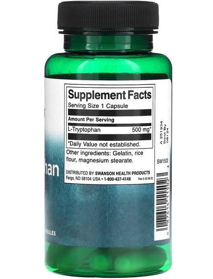 Swanson L-Триптофан 500 мг 60 капсул, зображення 2