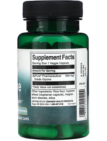 Swanson Гліцин 500 мг 60 вегетаріанських капсул, зображення 2