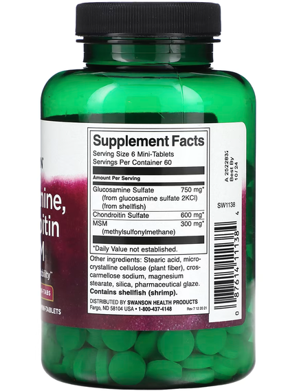 Swanson Глюкозамін Хондроїтин і МСМ 360 мінітаблеток, зображення 2