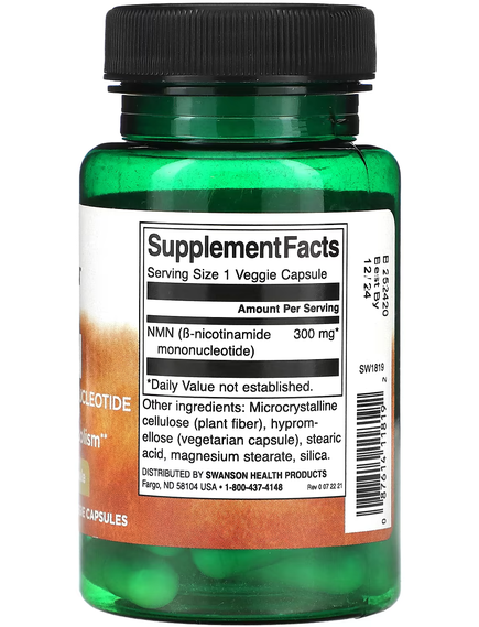 Swanson NMN Нікотинамід Мононуклеотид 300 мг 30 вегетаріанських капсул, зображення 2