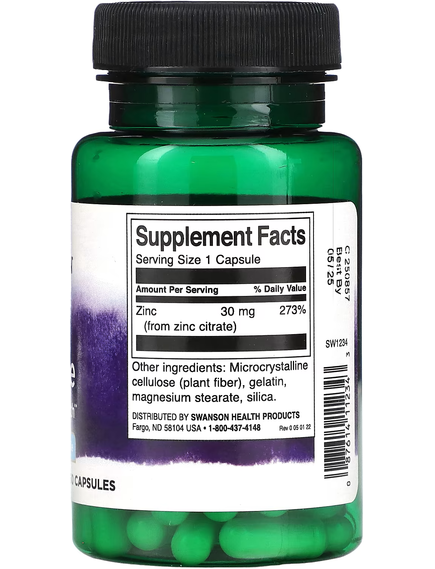Swanson Цитрат Цинку 30 мг 60 капсул, зображення 2