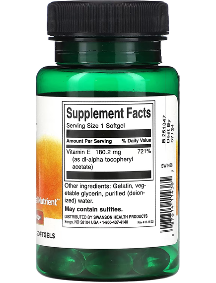 Swanson Вітамін E 180 мг 400 МО 60 100 м'яких капсул, зображення 2