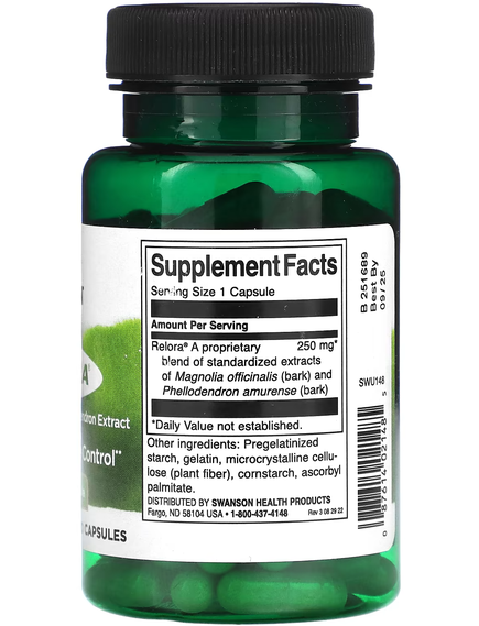 Swanson Relora Екстракт Магнолії та Фелодендрону 250 мг 90 капсул, зображення 2