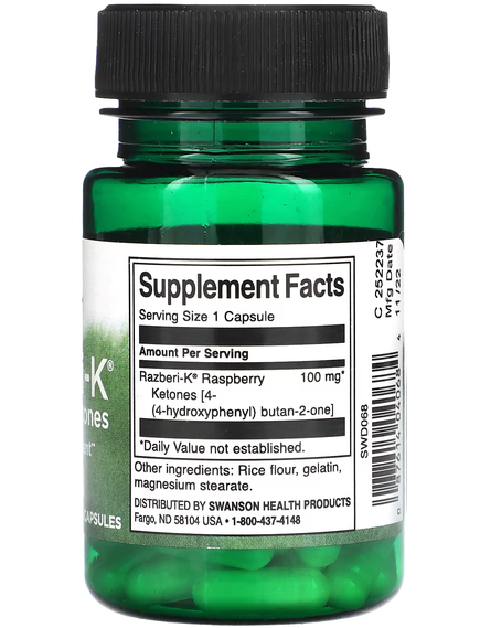 Swanson Razberi-K Малинові Кетони 100 мг 60 капсул, зображення 2