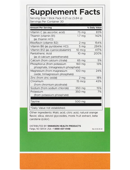 Swanson Simply Hydrate Суміш для зволоження з електролітами з смаком апельсину 30 пакетиків-стіків по 5,84 г, зображення 2