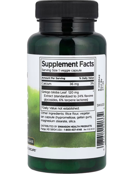 Swanson Екстракт Гінкго Білоба 120 мг 120 вегетаріанських капсул, зображення 2