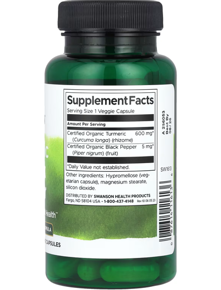 Swanson Куркума та Чорний Перець 90 вегетаріанських капсул, зображення 2