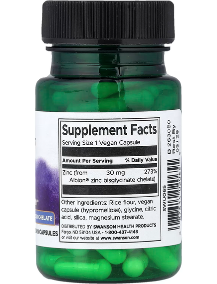 Swanson Albion Цинк 30 мг 90 веганських капсул, зображення 2