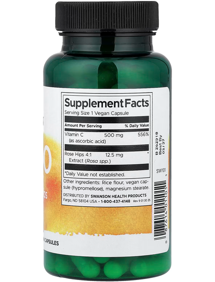 Swanson Вітамін C з Шипшиною 500 мг 100 веганських капсул, зображення 2
