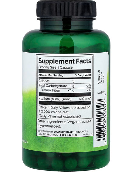 Swanson Псиліум Порошок з лушпиння подорожника 610 мг 300 веганських капсул, зображення 2