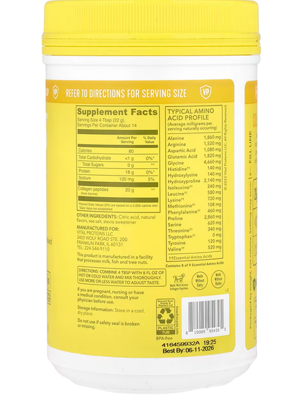 Vital Proteins Пептиди Колагену з лимонним смаком 313 г, зображення 2