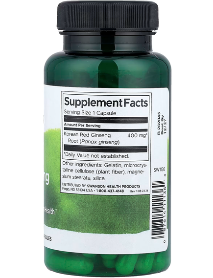 Swanson Full Spectrum Корінь Корейського Червоного Женьшеню 400 мг 90 капсул, зображення 2