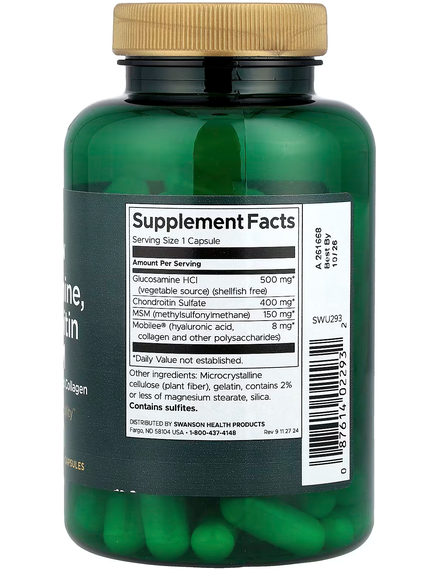 Swanson Глюкозамін, Хондроїтин і МСМ з Гіалуроновою Кислота і Колагеном 90 капсул, зображення 2