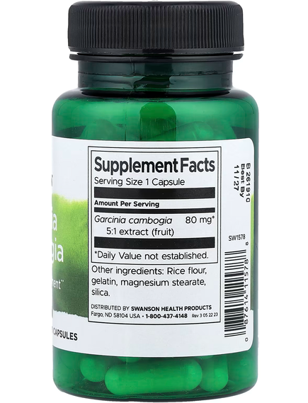 Swanson Екстракт Гарцинії Камбоджійської 5:1 60 капсул, зображення 2