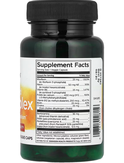 Swanson Активований комплекс вітамінів B 60 веганських капсул, зображення 2