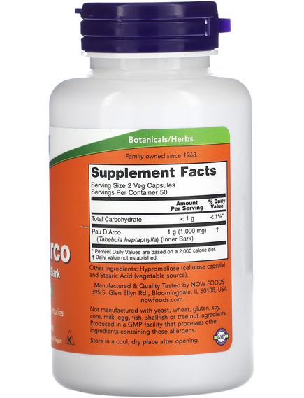 Now Foods Pau D'Arco 500 мг 100 веганських капсул, зображення 2