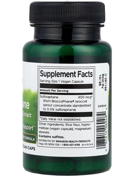 Swanson Cульфорафан з екстракту паростків броколі 400 мкг 60 веганських капсул, зображення 2