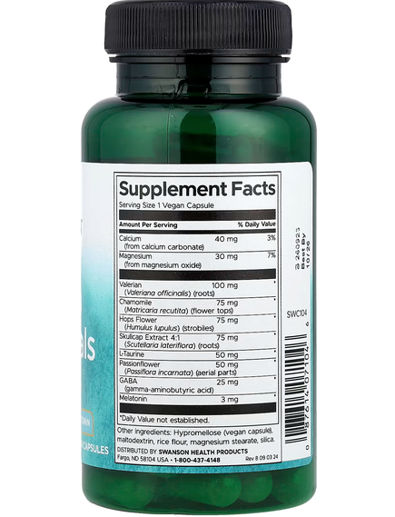 Swanson Добавка для Сну 60 веганських капсул, зображення 2