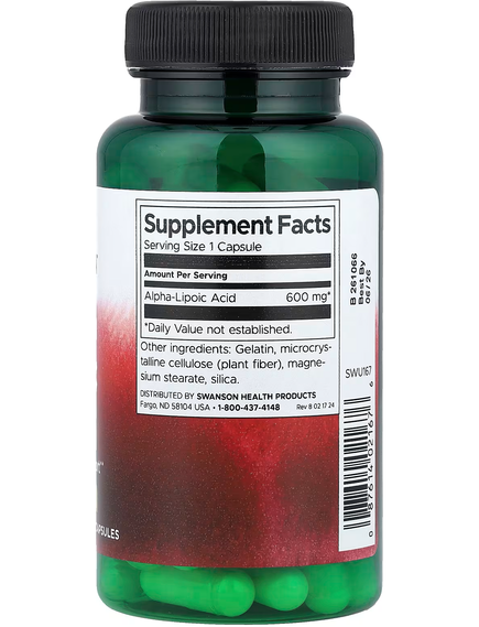 Swanson Альфа-Ліпоєва кислота 600 мг 60 капсул, зображення 2