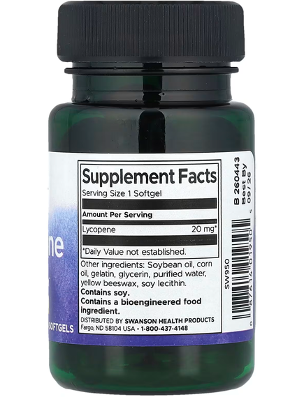 Swanson Лікопін 20 мг 60 м'яких капсул, зображення 2