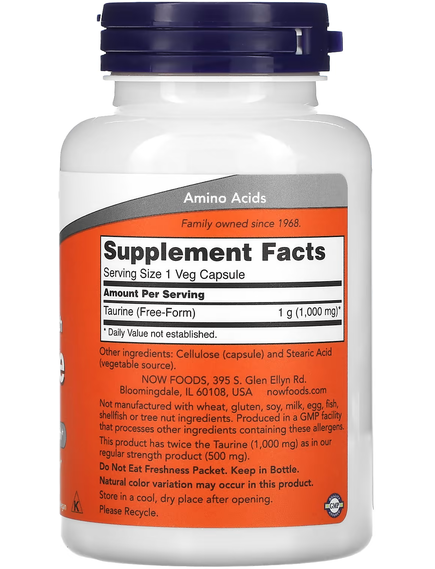Now Foods Таурин 1000 мг Подвійної Сили 100 веганських капсул, зображення 2