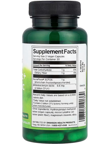 Swanson Пробіотик + Пребіотична Клітковина 60 веганських капсул, зображення 2