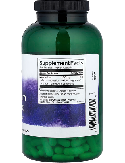 Swanson Комплекс з потрійним магнієм 400 мг 300 веганських капсул, зображення 2