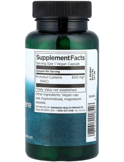 Swanson NAC N-Ацетил Цистеїн 600 мг 100 веганських капсул, зображення 2