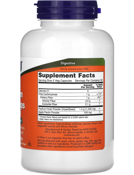 Now Foods Псиліум Лушпиння подорожника 700 мг 180 веганських капсул, зображення 2